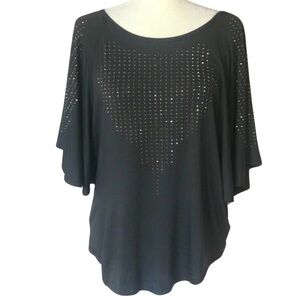 BOUTIQUE- TOP WITH SPARKLY STUD DETAIL IN CHARCOAL ONLY